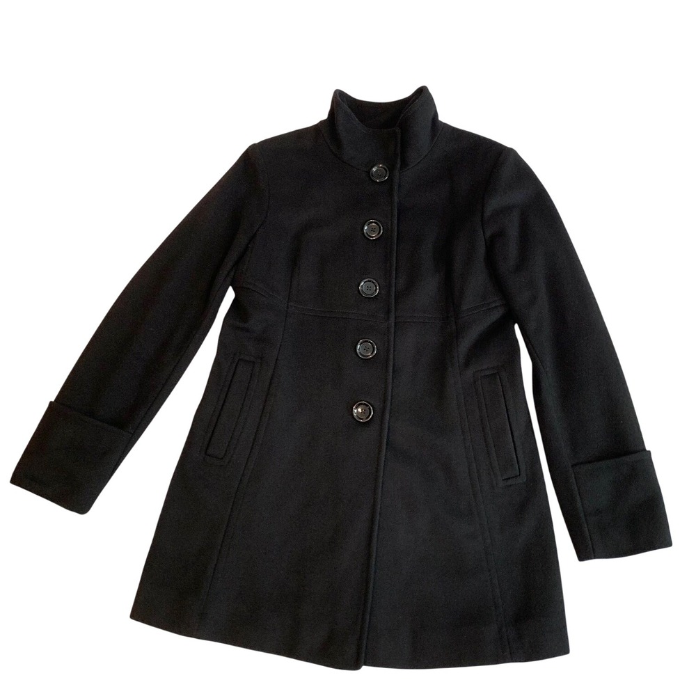 Michael Kors Womens Black Wool Cashmere Blend Funnel Neck Pea Coat Size 10